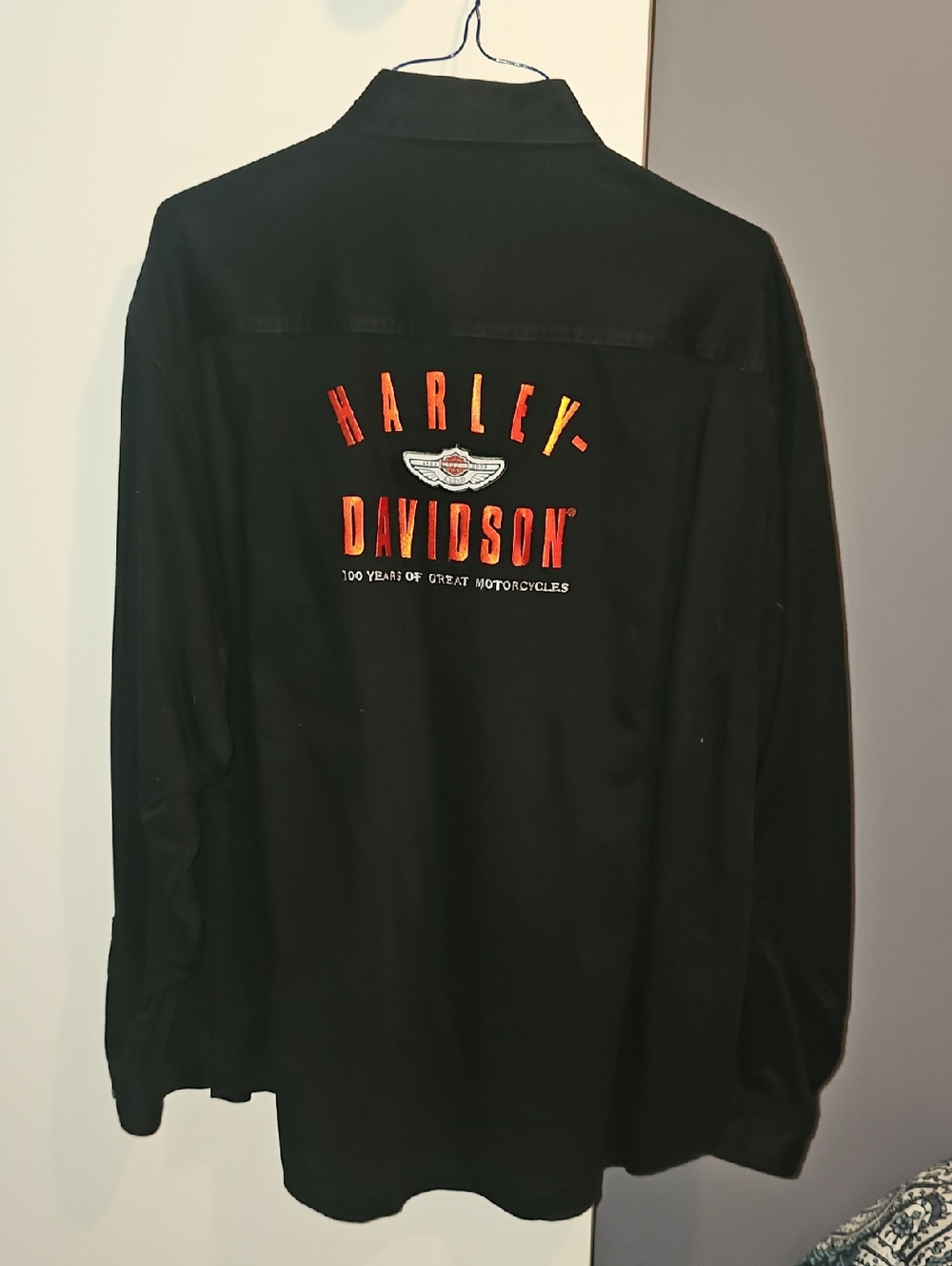 Harley-Davidson Black Shirt with Orange and Yellow Embroidered Logo